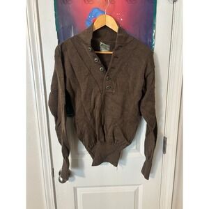 Vintage US Military 5 Button Wool Sweater Mens Small Brown Sebo Knitwear OD 1985
